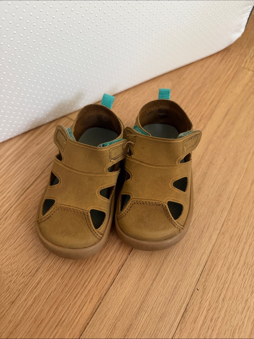 Ten Little Toddler Everyday Sandals in Brown with Teal Pull Tab
